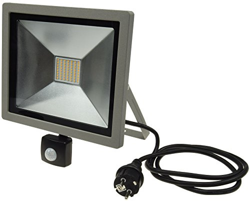 ChiliTec Außenstrahler 50 Watt mit Bewegungsmelder IP44 Wetterfest 5220 Lumen 4000K Wandhalter einstellbar mit 1,5m Kabel anschlussfertig Grau
