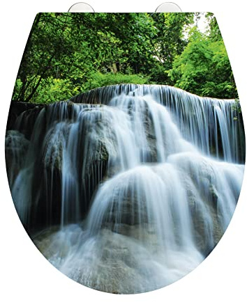 WENKO WC-Sitz Hochglanz Acryl Waterfall, High Gloss Oberfläche, hygienischer Toilettendeckel mit Absenkautomatik, aus antibakteriellem Duroplast, 39 x 45 cm