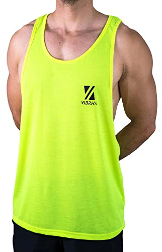 Vibrha Canotta Palestra Uomo Bodybuilding Gialla Fluo M Dorso a Vogatore - Canottiera Uomo Palestra, Canotta Allenamento, Zumba Abbigliamento, Abbigliamento Beach Volley