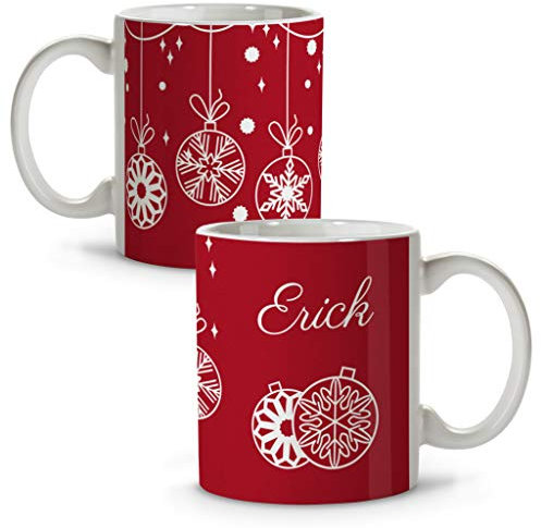 LolaPix Taza personalizada. Tazas de cafe. Tazas desayuno. Amigo invisible. Taza navideña. Vajilla navidad. Papa Noel. Detalles compañeros de trabajo. Cerámica 330 ml. Mug. Caneca. Bolas de Navidad