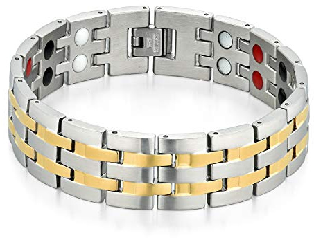 Flongo herrarmband män armband stor brett magnetarmband hematit med magnet terapi boll pärlor herrtillbehör, 20 centimeter, Rostfritt stål