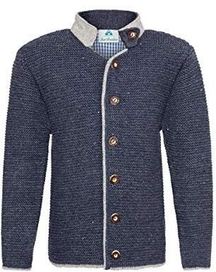 Isar-Trachten Children's Cardigan with Stand-Up Collar 47087 - Denim Blue | Boys Traditional Jacket Janker for Leather Trousers, blue, 176 cm