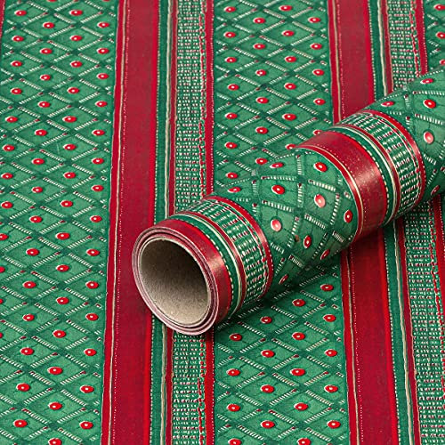 Natürlich verpacken Weihnachtspapier Traditionell, Grün und Rot, Geschenkpapier, glatt - 1 Rolle 0,7 x 10 m