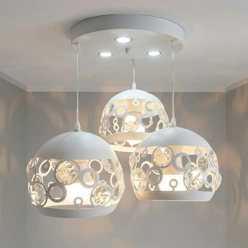MAKA Lampadario a Sospensione Moderno con 3 Globi forati in stile Arabesque in alluminio verniciato opaco Lunghezza filo 100cm Sfere circolari Modern Vintage Cucina Salotto Corridoio Camera letto