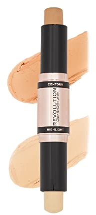 Makeup Revolution Contour Stick Duo Cream Contour & Highlight, Defines Cheekbones & Sculpts the Face, Vegan & Cruelty-Free, Light, 2.4g