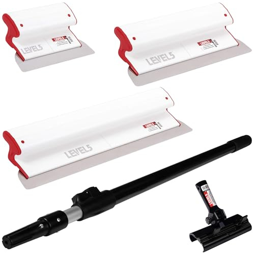 LEVEL5 Trockenbau-Verbund-Klingen-Set, 25,4 cm, 40,6 und 61 cm, Verlängerungsgriff, Verbundkörper und Edelstahlklinge, zum Glätten von Wänden und Decken, 5–440 °C