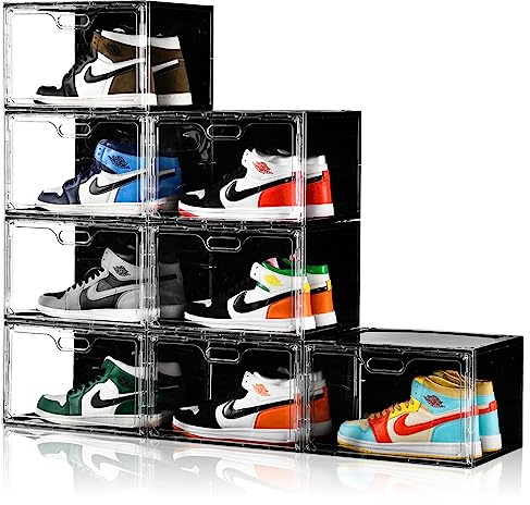 Amllas New 8 Pack Shoe Boxes Stackable, Large Shoe Storage Organizer with Lids,Drop Side Shoe Containers for Entryway,Sneaker Storage Fit up to US Size 13 for Men/Women(13’’x 10.6”x 8.3”)