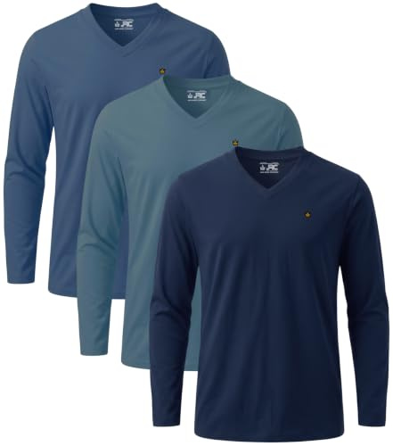 JRC Just Royal Clothing Lot De 3 T-Shirts à Manches Longues et Col en V pour Homme, Hauts Décontractés