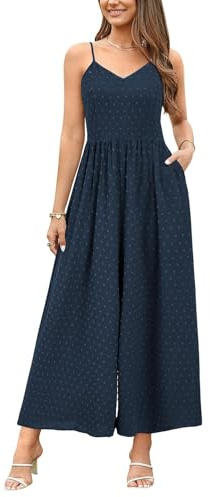 LAISHEN Jumpsuit for Women UK Playsuits Wide Leg Dressy Pants Overall Ladies Summer Casual Dungarees Romper with Pockets (Dark Blue, XL)