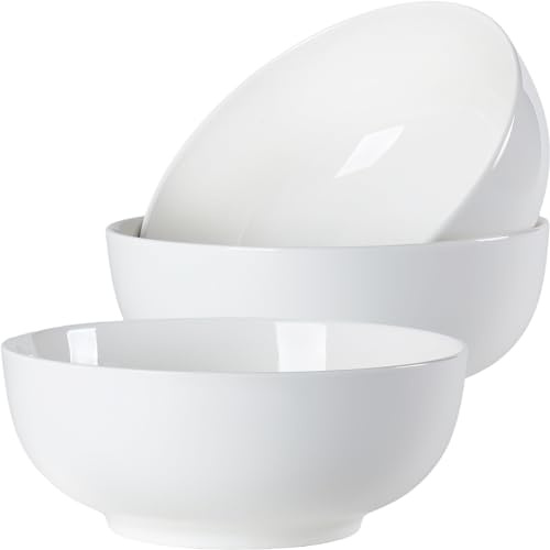 Dyware 60 oz Large Soup Bowl, Pho Bowls, 8-Inch Off-White Porcelain Bowls Set of 3, Perfect for Hearty Meals and Serving