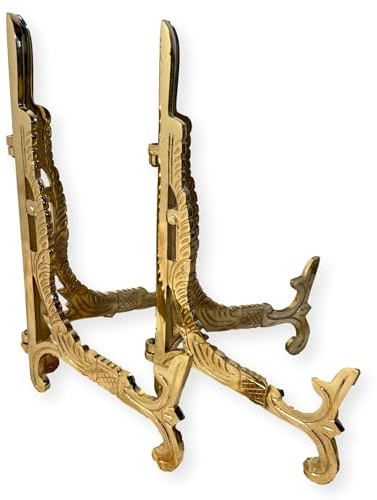 Pair of Large 10 inch Metal Easel Brass Finish | Plate holder | Display stand | Metal Frame Holders for Photo Pictures Decorative Plate Dish | 25cm (H) x 15cm (Deep) | Picture Easel |Wedding tables