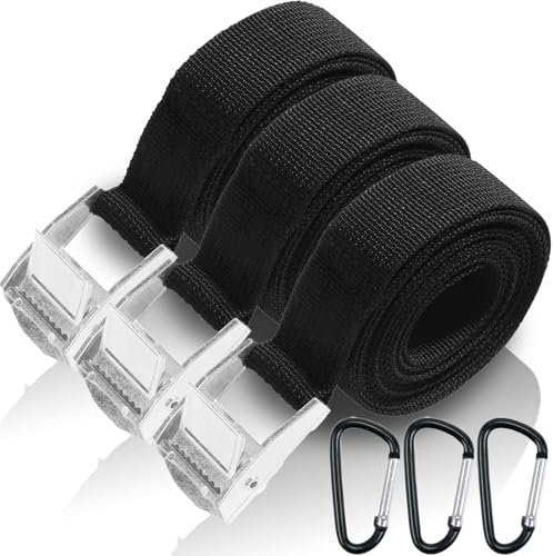 REJOECE Correa de Amarre 3 Metros, 3 Piezas Cinchas de Amarre con Correas Tensoras de Presión, Cinturón Tensor de Carraca con Hebilla para Portaequipajes de Coche, Portabicicletas, Surf, Kayak, Moto