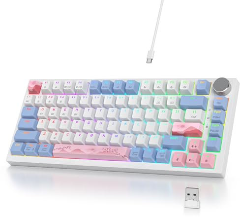 SbocKeeb Tastiera 75 Percento Meccanica Wireless,USB/Bluetooth/2.4G,Retroilluminata RGB, Creamy Keyboard TKL Tastiera Compatta da Gaming con Knob Hot-swap per PC,MAC Layout QWERTY americano