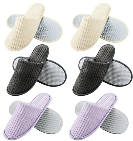PRITOK GäStehausschuhe Hotelslipper Frottierslipper Hausschuhe mit Geschlossenen 6 Paar Waschbar Antirutsch Korallenvlies Zehen Universalgröße 28.5 * 11cm für Hotel Reisen Heim Gast Verwenden
