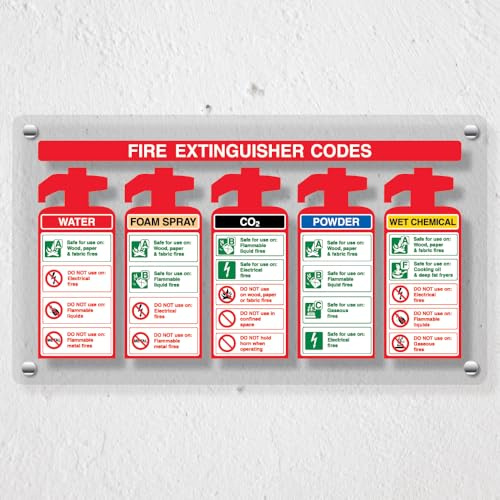V Safety - Señal de seguridad para extintor de incendios con spray de espuma, 375 x 200 mm, acrílico de plexiglás fundido transparente