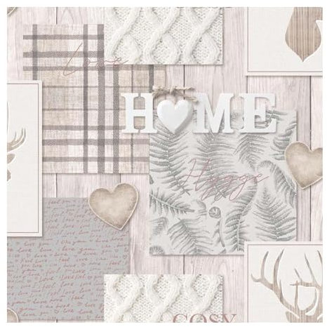 Fresco Retro Hygge Rose Gold Wooden Typography Wallpaper - Paste The Paper - White/Cream Wallpaper - Wooden Plank & Printed Typography Design - Feature or 4 Wall Design - Cover for Small Cracks