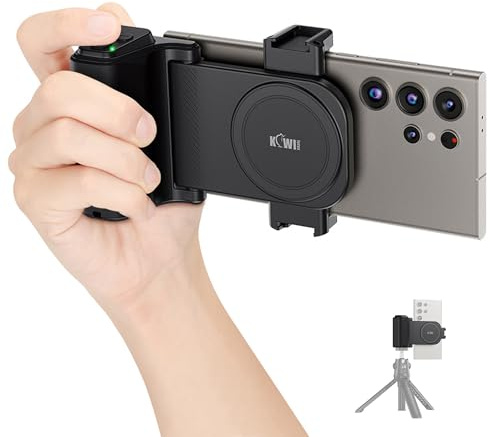KIWIFOTOS Grande impugnatura per smartphone e fotocamera con funzione zoom rimovibile, telecomando wireless per fotocamera, supporto per treppiede con attacco a scarpa fredda per iPhone e Android con