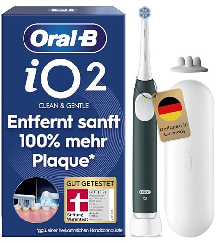 Oral-B iO Series 2 Elektrische Zahnbürste — Electric Toothbrush, Inkl. 1 Aufsteckbürste, Reise-Etui — 3 Putzmodi für Zahnpflege, GUT GETESTET (2,2) von STIFTUNG WARENTEST, Designed by Braun, Grün