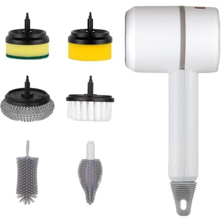 Scrubber Portable Motorized Cleaning Brush, Rechargeable Dish Brush | 6 Replaceable Brushes, Powerful Scrubber Washer Dryer for Bathroom, Kitchen, Living Room, Home Cleaning Tasks
