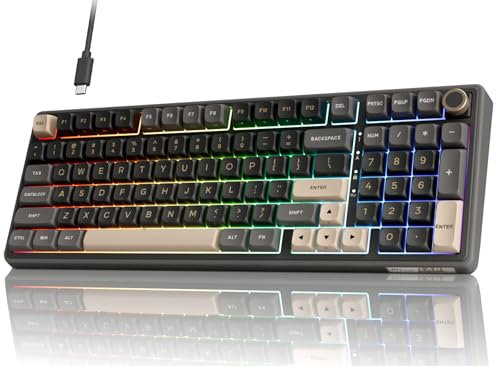 RK ROYAL KLUDGE R98 Pro Mechanische Tastatur Kabel, 96% Gasket Gaming Tastatur QWERTZ RGB mit Nummernblock und Knopf, PBT-Tastenkappen, Hot Swap Linearer Creamy Switches