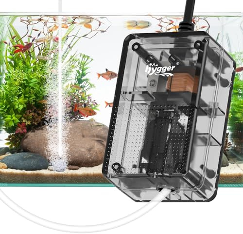 hygger Aquarium Air Pump 1.5W Ultra-Quiet Fish Tank Small Oxygenating Pump with Transparent Structure, Adjustable Airflow Aeration See Through Energy Saving Pump
