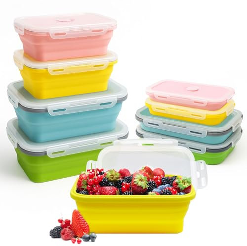 Druuzyl 4 Boîtes Bento Pliables en Silicone (800ml+1200ml) - Lunch Box Rétractable avec Couvercle - Empilable & Gain de Place - Pour Repas/Déjeuner/Aliments - Lave-vaisselle