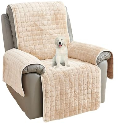 AHSBND Armlehnenbezüge Sofa AntiRutsch Fernsehsessel Schutzbezug：Sesselschoner Relaxsessel Bezüg Sesselüberzug für Zuhause mit Kindern und Haustieren Hund (Beige ohne Taschen)