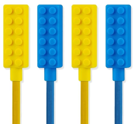 KIRZAX Chew Pencil - Set di 4 collane da masticare in silicone con massaggiagengive masticabili, asta masticabile in silicone, giocattolo masticabile per ragazzi, ragazze, bambini con autismo, ADHD