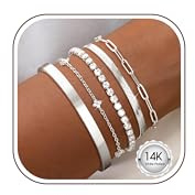 5 Gold Silver Bracelet for Women Ladies 14K Gold Plated Layered Bracelets Set Dianty Adjustable Stackable Bangles CZ Tennis Herringbone Chian Bracelets for Womens Girls Wrist Jewellery Gifts-S-Flower