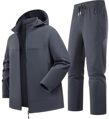 Herren-Anzug-Set für Herbst und Winter, Jacke und Hose, leicht, winddicht und wasserdicht, Set für Mountainbike, Freizeitkleidung, Fahrradbekleidung für Regentage, Wandern und Skifahren, grau, XXXXL
