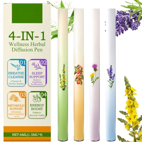4 penne diffusore per lei/bal, diffusore con Mull/ein, Thy/me e menta per una facile respirazione, rinfrescante e relax orale, energia natu/ral, smettere di cattive abitudini, inalatore per la pulizia