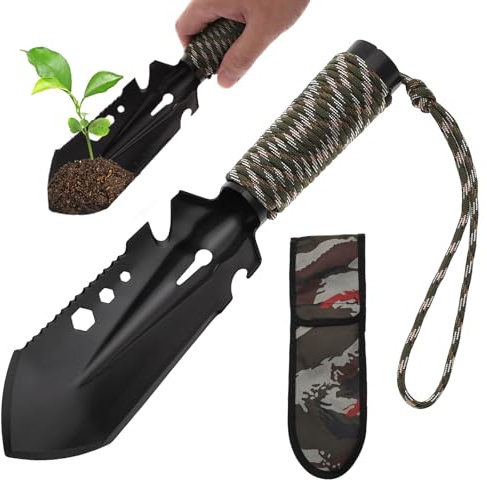 Lvjkes trädgårdsspade, 9-i-1 multifunktionell ultralätt trädgårdsskyffel liten, rostfritt stål svart campingspade, med vattentät bärväska för camping, trädgårdsarbete, strand, äventyr