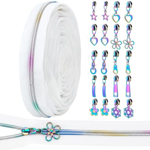 PH PandaHall 20pz Cursori di Ricambio per Zip 10 Stili #5 Cerniera Lampo Riparazione Arcobaleno con 9m Nastro per Cerniera #5 per Giacche Borse Valigie Jeans Cucire Artigianali Fai Da Te