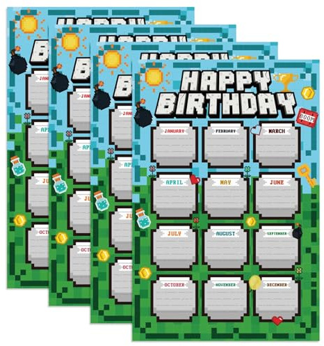 SAVITA 4pcs Happy Birthday Calendar Chart, Reusable Birthday Calendar Poster Classroom Bulletin Board Decor for Back to School Teacher Supplies Wall Decoration Essentials