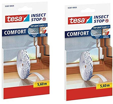 Tesa Insect Stop Comfort Selbstklebender Klettverschlussstreifen für Insektennetz, Nachfüllpackung (2X Ersatzrolle 5,6 m)