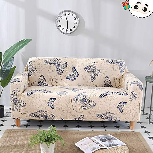 Enhome Sofa Überwürfe Sofabezug, 1 2 3 4 Sitzer Elastisch Antirutsch Schonbezug Spandex Stretch Sofahussen Couchbezug mit Armlehne Abdeckung Hussen für Sofa (Blauer Schmetterling,2 Sitzer)