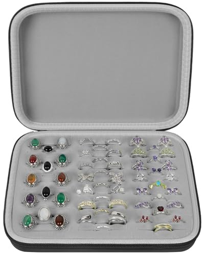 GWCASE Ring Organizer Storage Case - Jewelry Ring Display Collector Box with 42 Slots. Rings Tray Holder Showcase Fits for 50+ Rings, Earrings, Brooches and Cufflinks (Box Only)-Black