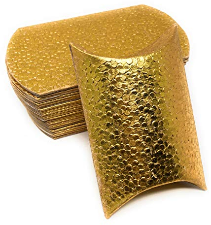 Pillow Box Kissenschachtel Faltschachtel Geschenkbox Geschenkschachtel aus veredelter Pappe mit erhabenem Tropfen, Punkte Muster (25x Gold – 11,5 x 7,5cm)