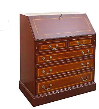 Antike Fundgrube Sekretär im englischen Stil | Schreibsekretär in Mahagoni furniert | Schreibkommode mit edlen Bandintarsien (9947)