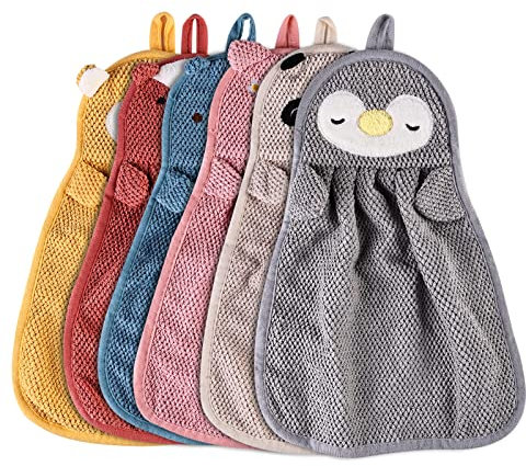 Vegena Handtücher für Kinder - 6 Stück Kinder Handtuch Tier Kinderhandtuch Set Mikrofaser Handtuch Set mit Aufhängerschlaufe Tiermotiv Saugfähig Schnell Trocknend für Badezimmer, Küchen
