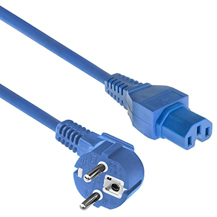 ACT Warmgerätekabel CEE7/7 nach C15, 1m Netzkabel CEE 7/7 (gewinkelt Schutzkontakt) Stromkabel auf C15 Warmgerätebuchse, Stromkabel Blau– AK5316