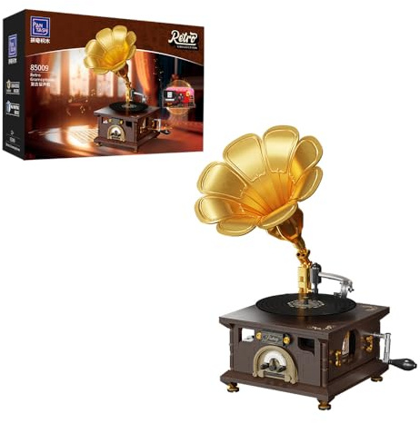 BRICKKK PANTASY Set di Costruzione Vintage del Giradischi Grammofono Retro Kit Modello Musicale Un Capolavoro di Nostalgia Musicale Giradischi Realistico e Album Fotografico Girevole
