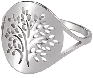 OAKKY 16mm Unique Plain Style Folklorique Découpage Forêts Famille l'arbre de Vie Couple Bague Unisex Acier Inoxydable Promesse Déclaration