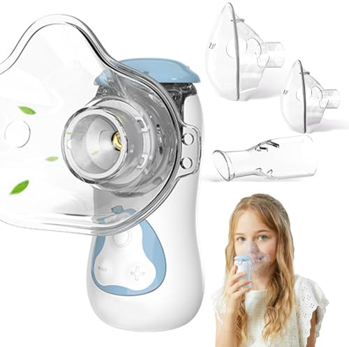 FEELLIFE Nebulizador Portatil para Bebe y Adultos, Nebulizador Silencioso Tasa de Atomización Ajustable, Inhalador Recargable para El Tratamiento De Tos, Asma, Enfermedades Respiratorias-Azul