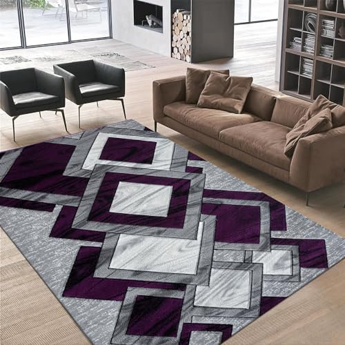 B&B Fluffy Door Mat for Entrance Door Living Room Mat - Indoor High Pile Soft Non Shedding Door Mat for Entry Front and Back Washable Mat - Purple, 50 x 80 cm