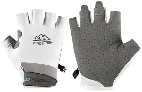 SUJAYU Guanti con protezione UV, senza dita, protezione solare per donne e uomini, UPF 50, palmo in silicone, leggeri, comodi, pesca, kayak, pagaia, canottaggio, vela, ciclismo, colore grigio, taglia
