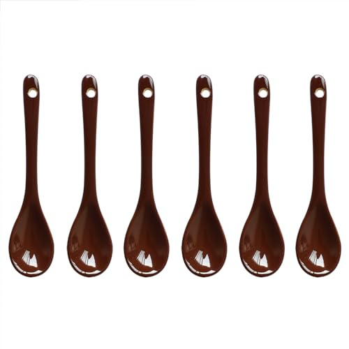 Yuauy 6 pcs Porcelain Egg Spoons Ceramic Spoons 4.7 inch Coffee Dessert Yogurt Tea Milky Tea Brown