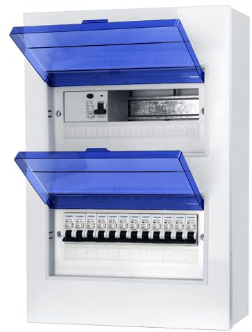 CHENGPI Scatola Elettrica, Quadro Elettrico 24 Moduli, 2 Fila, Scatole Elettriche Da Esterno Stagne con Interruttore Differenziale 4P Tipo A 40A 30mA FI RCCB e 12 Fusibili AC B16