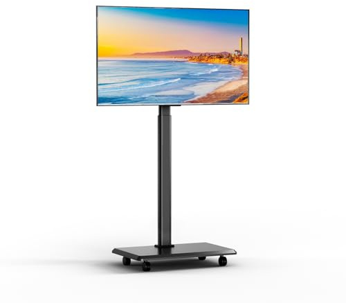 NearHub Soporte TV Ruedas para TV de 26 a 70 Pulgadas, Soporte TV Pie con 6 Niveles de Ajuste de Altura,Gira ±25°,Carga Máx 40 kg (88 lbs), MAX VESA 600x400mm,Negro