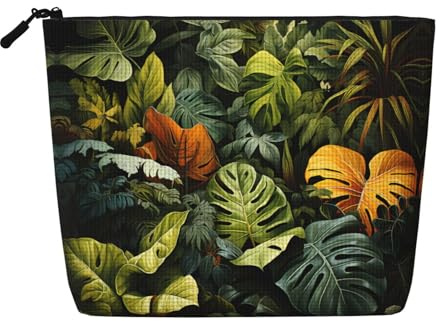 GaJher Tropical Rainforest Palm Leaves Fake Hemp Makeup Bag – Your One-Pack Solution for Travel Toiletry & Daily Cosmetics Storage – Zipper Pouch, Black, One Size